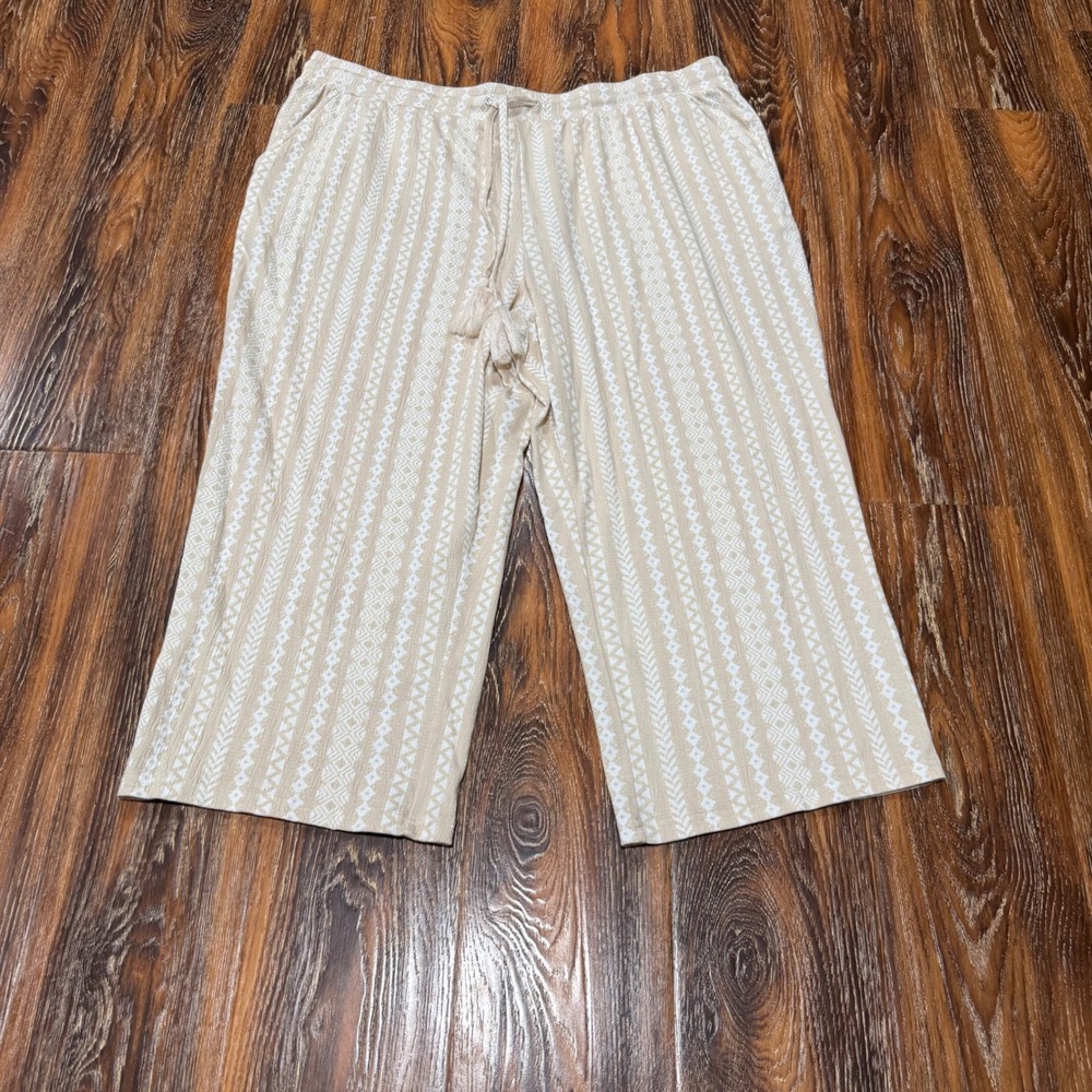 Belle by Kim Gravel XL Crop Pants Womens Tan Tribal Stripe Knit Boho